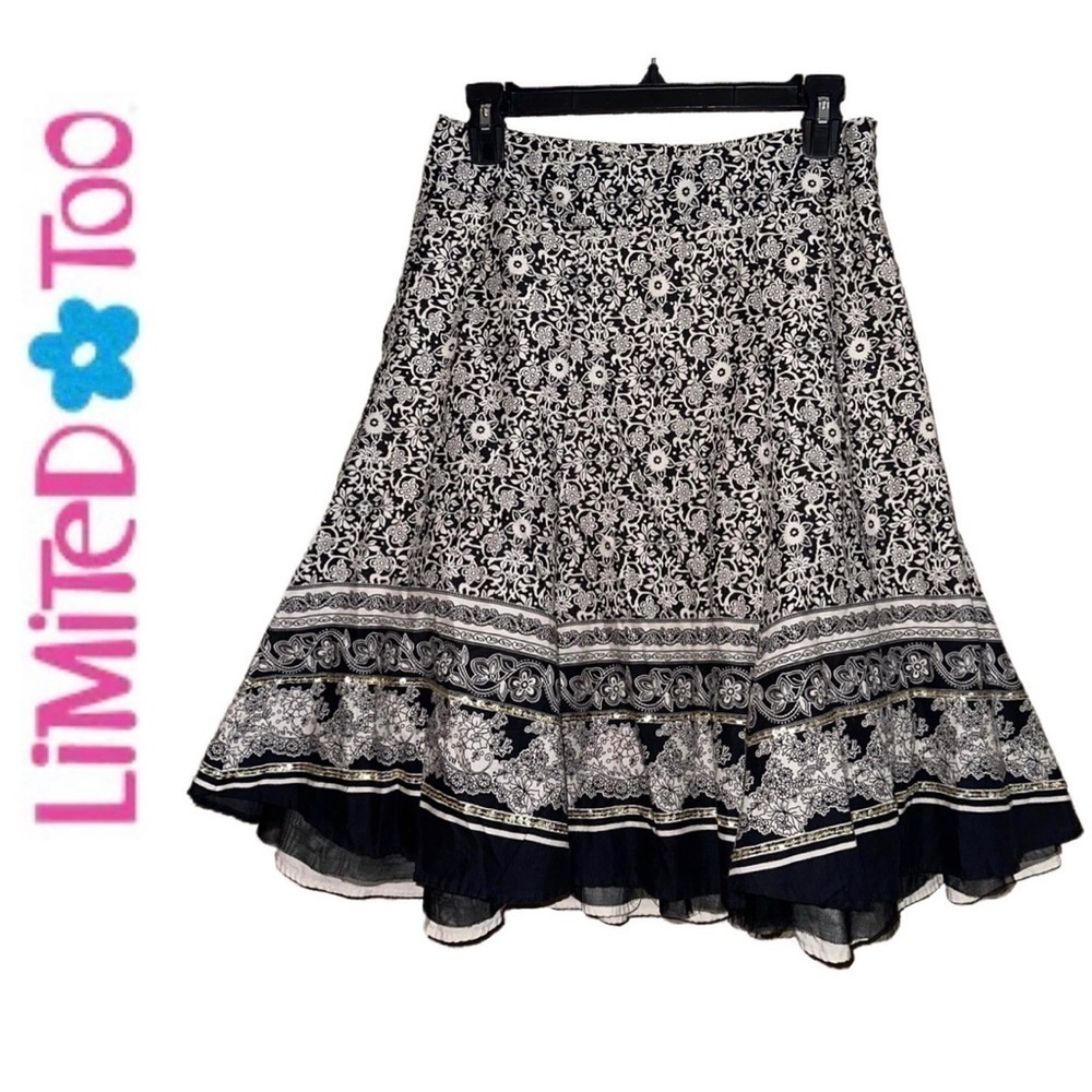 LIMITED TOO Brown Ivory Floral Cotton Skirt Sequins Tulle Girl’s 16 Women’s XS